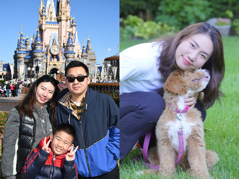 Luting Qiu with her husband, son and dog.