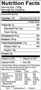 blueberry smoothie nutrition label