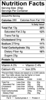 chocolate zucchini cake nutrition label