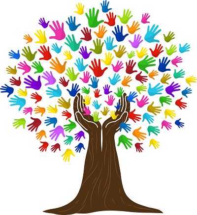 Tree of colorful hands