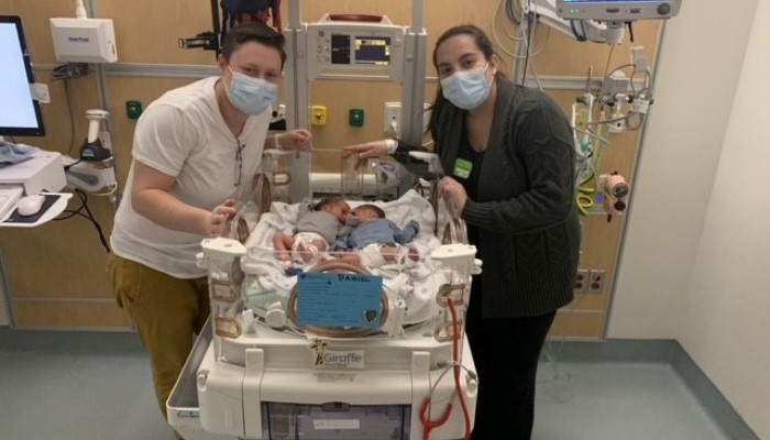Family at hospital with twins in NICU