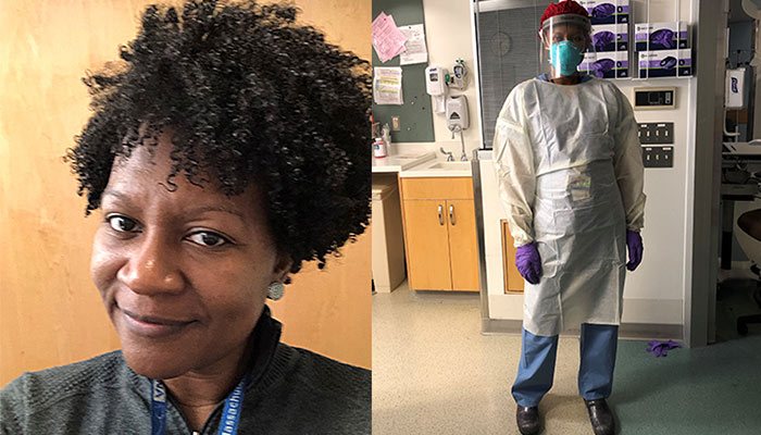 MICU Nurse NaTasha Washington without and with PPE