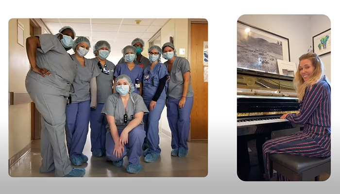 Rachel Platten image from video singing to BWFH nurses