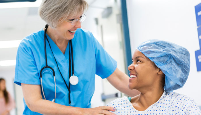Female provider with a patient