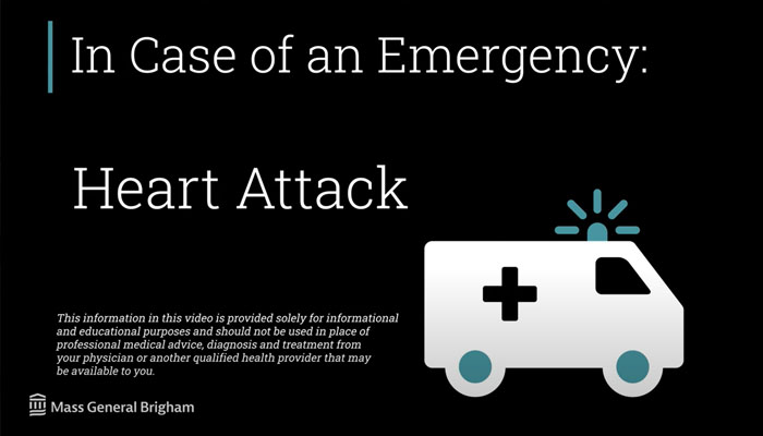Graphic of an ambulance next to text, "In Case of Emergency: Heart Attack"