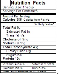 Black Bean Vegetable Soup Nutrition Label