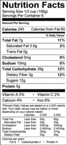 Brown Rice Nutrition label