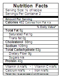 Chicken Marsala Nutrition Label