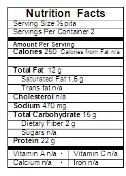 Salmon pocket nutrition label