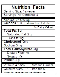 frozen fruit kebob nutrition label