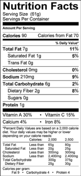 Lemon Spinach Nutrition Label