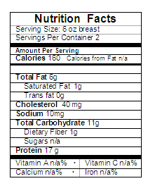 Thai Chicken Salad Nutrition label