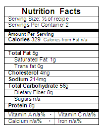 Pasta Pomodoro Nutrition Label