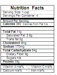 Penne with Spring Vegetables nutrition label