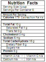 red lentil salad nutrition label