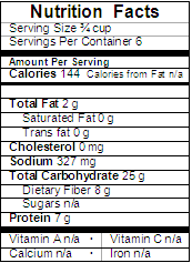 Roasted Corn and Black Bean Salsa Nutrition Label