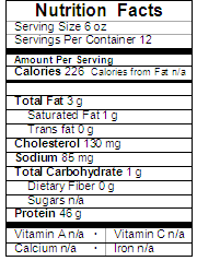 roast turkey nutrition label