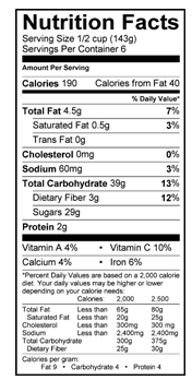 Sauteed Green Beans nutrition label