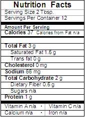 Spinach dip nutrition label