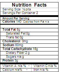 Pita Chips Nutrition Label