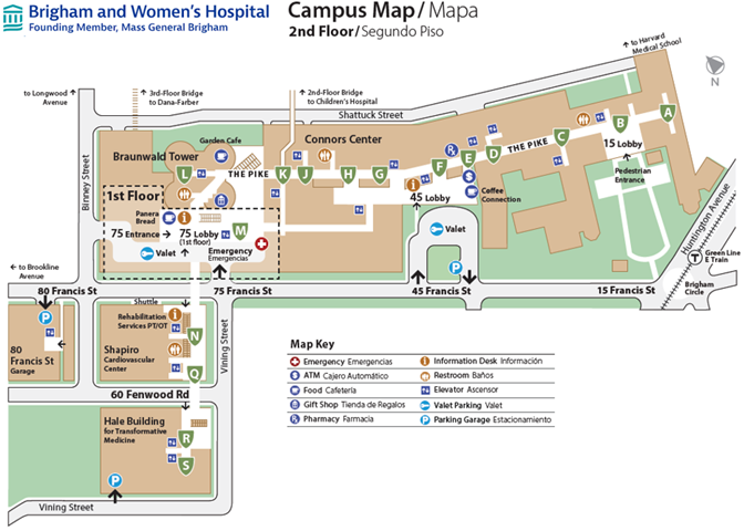 Graphic map of Brigham and Women's Hospital campus