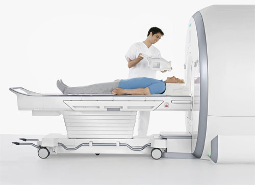 patient laying down in MRI machine