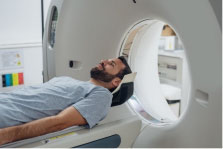 Patient lying on CT scanner