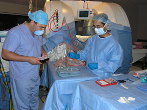 Dr. Tuncali, MD, and fellow, prepare for an MRI-guided ablation.