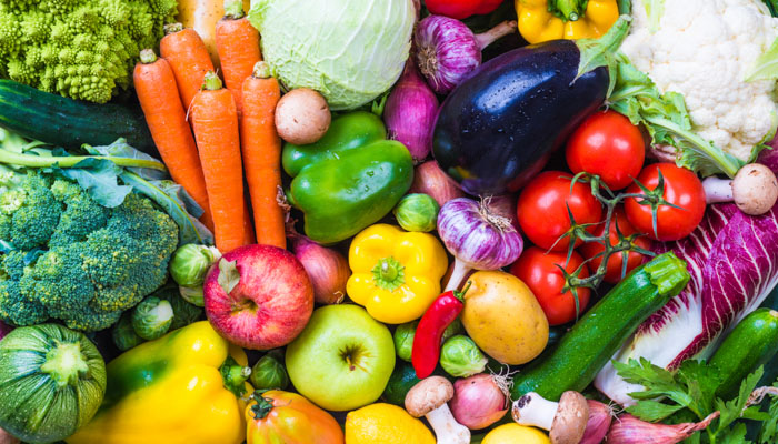 Brightly colored fruits and vegetables