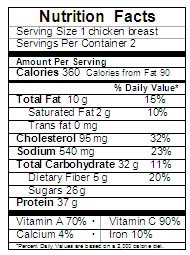 grilled cumin chicken nutrition label