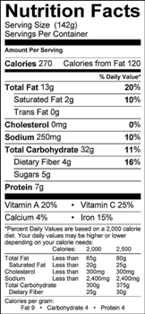 Summer Vegetable Quinoa Salad Nutrition Label